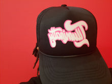 Load image into Gallery viewer, Black Neon Pink Glow in the dark trucker hat

